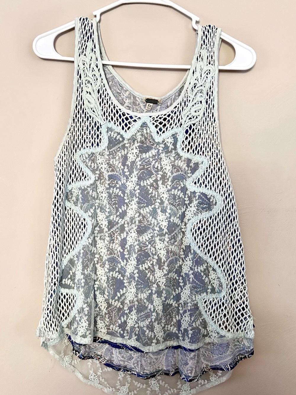 Gimmicks - Light Blue Crochet & Lace Layered Tank Top size XS